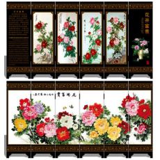 漆器仿古小屏風(fēng) 016 花開富貴 工藝品 中國(guó)特色禮品